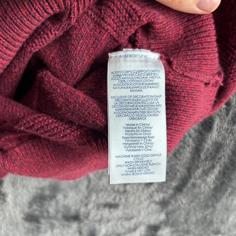 Chaps Mens Burgundy Red Textured Stripe Mock Neck Quarter Button Sweater Large - Picture 7 of 8